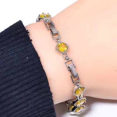 Yellow Sapphire (Simulated) 925 Sterling Silver Tennis Bracelet 7.99" B70 - Image 1 of 4