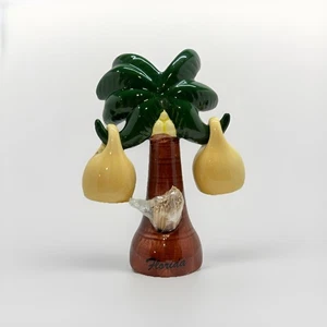 Colorful Florida Palm Tree Coconut Ceramic Salt & Pepper Shaker Toothpick Holder - Picture 1 of 9