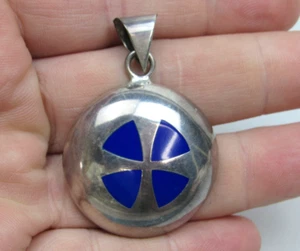 Colgante Vintage Lapislázuli Plata de Ley México Incrustación 925 Grande Grueso - Imagen 1 de 5