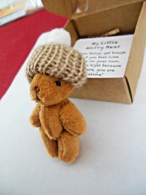 Teddy  Bear /  Pocket Size With Beanie Hat * {  DARK  BROWN  } ** Free  Shipping - Image 1 of 4