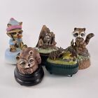 Lot of 5 Raccoon Music Boxes Vintage Fishing Forest Wild Animals Baby Tested