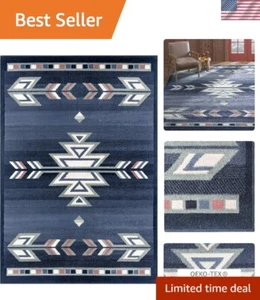 Machine Woven Geometric Area Rug - Stylish Blue/Grey Design, 7'8" x 10'7" - Picture 1 of 10