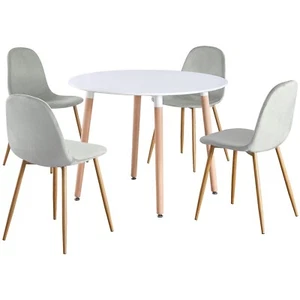 Round 4 Seat White Dinner Table and Grey Velvet Chair Scandi Kitchen Dining Set - Picture 1 of 8