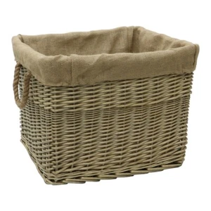 JVL Willow Log Basket with Liner and Rope Handles - Antique Wash - Picture 1 of 7