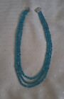 Sea Blue Aquamarine 3 Strand Faceted Round Rondelle Beaded 18" Necklace. New.