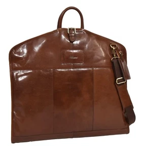 Real Leather Slim Suit Carrier Dress Garment Luxury Travel Bag HLG644 Chestnut - Picture 1 of 8