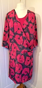M&S True Vintage 80s Pink & Grey Floral Drop Waist Occasion Dress Size 14 - Picture 1 of 9