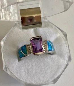 amethyst semi-bezel opal setting sterling silver ring - Picture 1 of 3