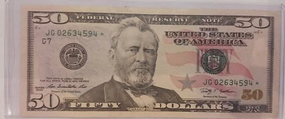 Rare $50 2009 Federal Reserve Star Note Low Serial  Number # JG 02 63 45 94 * - Image 1 of 2