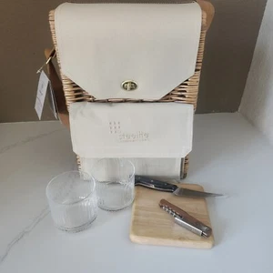 Picnic Time Wine & Cheese Tote Corsica Picnic Basket ivory and Tan Weave - Picture 1 of 7