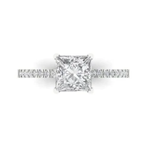 14K White Gold Solitaire with Accents Engagement Ring, 1.62 ctw Moissanite - Picture 1 of 11