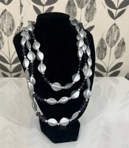 Vintage Trifari White & Grey Moon Glow Lucite Bead 3-Layer Necklace – Retro - Picture 1 of 6