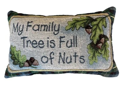 My Family Tree is Full of Nuts tapeçaria folha de carvalho azul tartan xadrez travesseiro lombar - Imagem 1 de 4