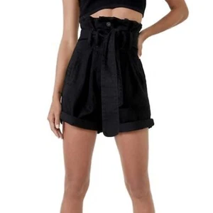 Bardot Paperbag Taille Denim Shorts schwarz Größe US 30 super hohe Taille 6,75" - Bild 1 von 5