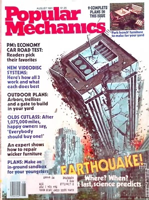 Popular Mechanics Magazine August 1981 Earthquakes, Outdoor Plans, Olds Cutlass Foto 1 de 2