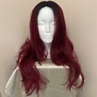 SIS Women’s Burgundy Ombré Wig Long Black Roots Lace Front Curly Synthetic