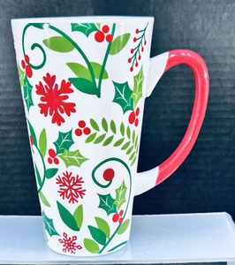 DEI Holiday Weihnachten Stechpalme Schneeflocke groß 16 Unzen Kaffee Latte Becher Tasse Keramik - Bild 1 von 7
