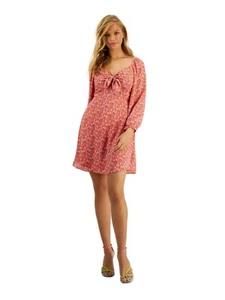 BAR III DRESSES Womens Red 3/4 Sleeve V Neck Above The Knee Shift Dress S - Picture 1 of 11