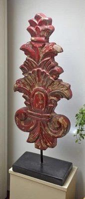 Tallado a Mano Madera Flor Panel Placa en el Soporte Rústico Pintada de Rojo - Imagen 1 de 4