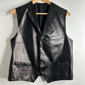 Vintage Lauren Ralph Lauren gilet pelle nero donna L grunge moto biker western - Foto 1 di 7