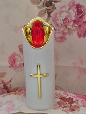 LED Grablicht Kerzen Weiss Kreutz Gold Rot Grablampe inkl. Batterien FLACKERN - Bild 1 von 4