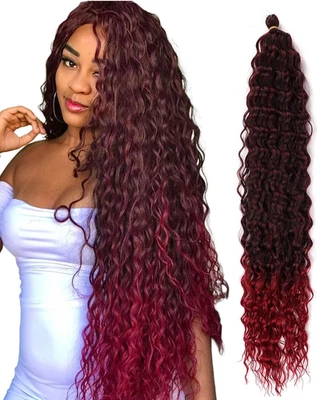 卷发钩针编织头发黑色女式,30 英寸卷发编织头发海洋波适用于 B — 第 1/4 张图片