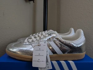 Adidas Samba OG Silver Metallic Cracked Leather - Größe 10,5 Damen (JR0035) - Bild 1 von 8