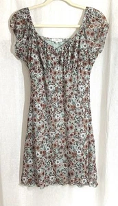 New Juniors Ultra Flirt Size L Mini Dress Cap Sleeve Green Floral NWOT - Picture 1 of 12