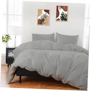 Size Duvet Cover Set, 100% Egyptian Cotton, 3 Piece King Light Grey Solid - Picture 1 of 7