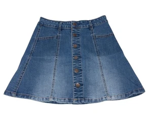 Falda Denim Y2K Trapo Americano Para Mujer 0 Botones Ajuste Frontal Acampanada Boho Cintura 24" - Imagen 1 de 9