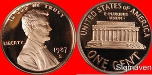 1987 S Lincoln Cent Deep Cameo Gem Proof - Picture 1 of 1