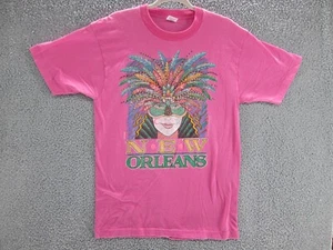 Vintage Mardi Gras Shirt Mens Large New Orleans Souvenir Pink 90s Single Stitch - Picture 1 of 5