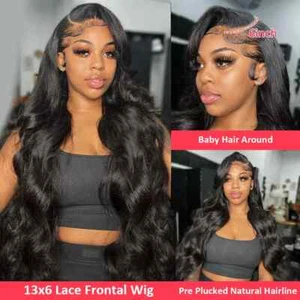 Peluca frontal de encaje onda corporal transparente HD de 200 densidad 13x6 cabello humano 30 40 pulgadas - Imagen 1 de 15
