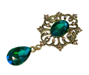 SPILLA PENDENTE STRASS OVALE VERDE TONO ORO FILIGRANA BOREALE - Foto 1 di 4