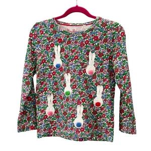 Mini Boden Bunny Bloom Bunnies Shirt size 6 7 Y Floral 3D Puff Ball Girls - Picture 1 of 7