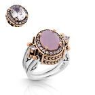 Turkish Reversible Oval Pink Quartz and White Topaz 925 Sterling Silver Ring