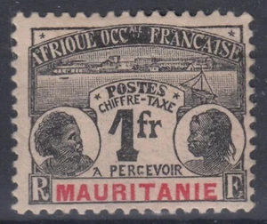 TIMBRE MAURITANIE TAXE 1F NOIR SUR ROSE N° 16 NEUF * GOMME AVEC CHARNIERE - Imagen 1 de 2