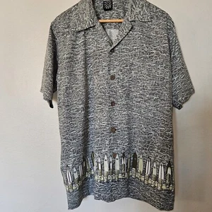 Maui And Sons Hawaiian Shirt Mens Size Medium Soft Gray Surfboard Button Up - Picture 1 of 11
