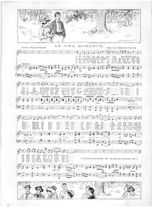 AN OWL ROMANCE BY FAIRLAMB.VTG 1889 HARPER'S 11" x 8" GRAVED MUSIC NOTE - Bild 1 von 2