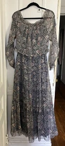 Juicy Couture 100% Silk Maxi Dress Boho Floral Mosaic Batik print Off Shoulder - Picture 1 of 16