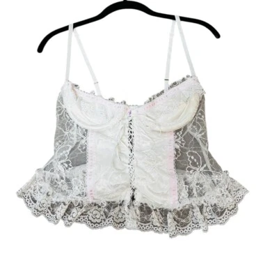 Vintage Frederick’s Of Hollywood Lace Ruffle Bustier Corset Crop Top Coquette S - Image 1 of 4