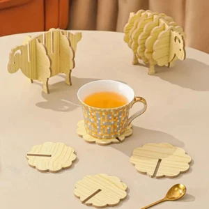 Wooden Sheep Coasters Kitchen Decorative Plate Creative Coaster Coffee Cup Mat - Picture 1 of 7
