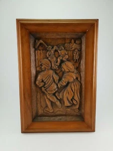 Belgian Handcarved Wooden Panel 'Breughel' Style Festivity scene - Picture 1 of 6