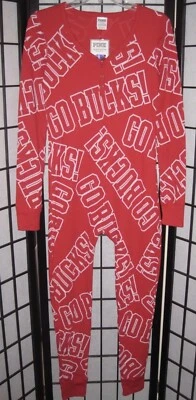 NWT VICTORIA'S SECRET PINK SMALL OHIO STATE LONG JANE ONE PIECE BODYSUIT PAJAMAS - Image 1 of 4
