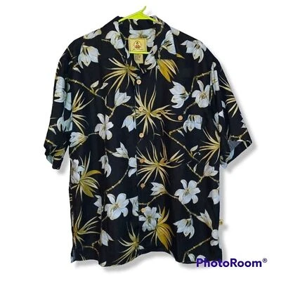 Joe Marlin Original Outfitters Black Hawaiian Shirt-Large-Short Sleeve-Floral - Image 1 of 4