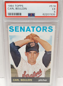 1964 Topps Baseball Carl Bouldin Washington Senators #518 PSA 5 EX Graded Card