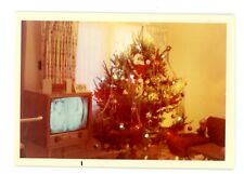Television TV  by Christmas Tree Midcentury home vintage snapshot color photo 
