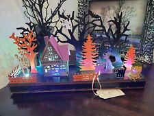 Halloween Haunted House LED Lighted Village Wooden Die-Cut Witch Skeleton Ghost