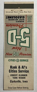 Vintage Matchbook Cover Hank & Al’s Cities Service Clarksville, Iowa #302 - Picture 1 of 3