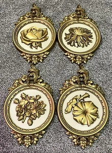 Vintage Syroco 4 Set Round Gold Floral Wall Art MCM Hollywood Regency USA Made - Picture 1 of 15